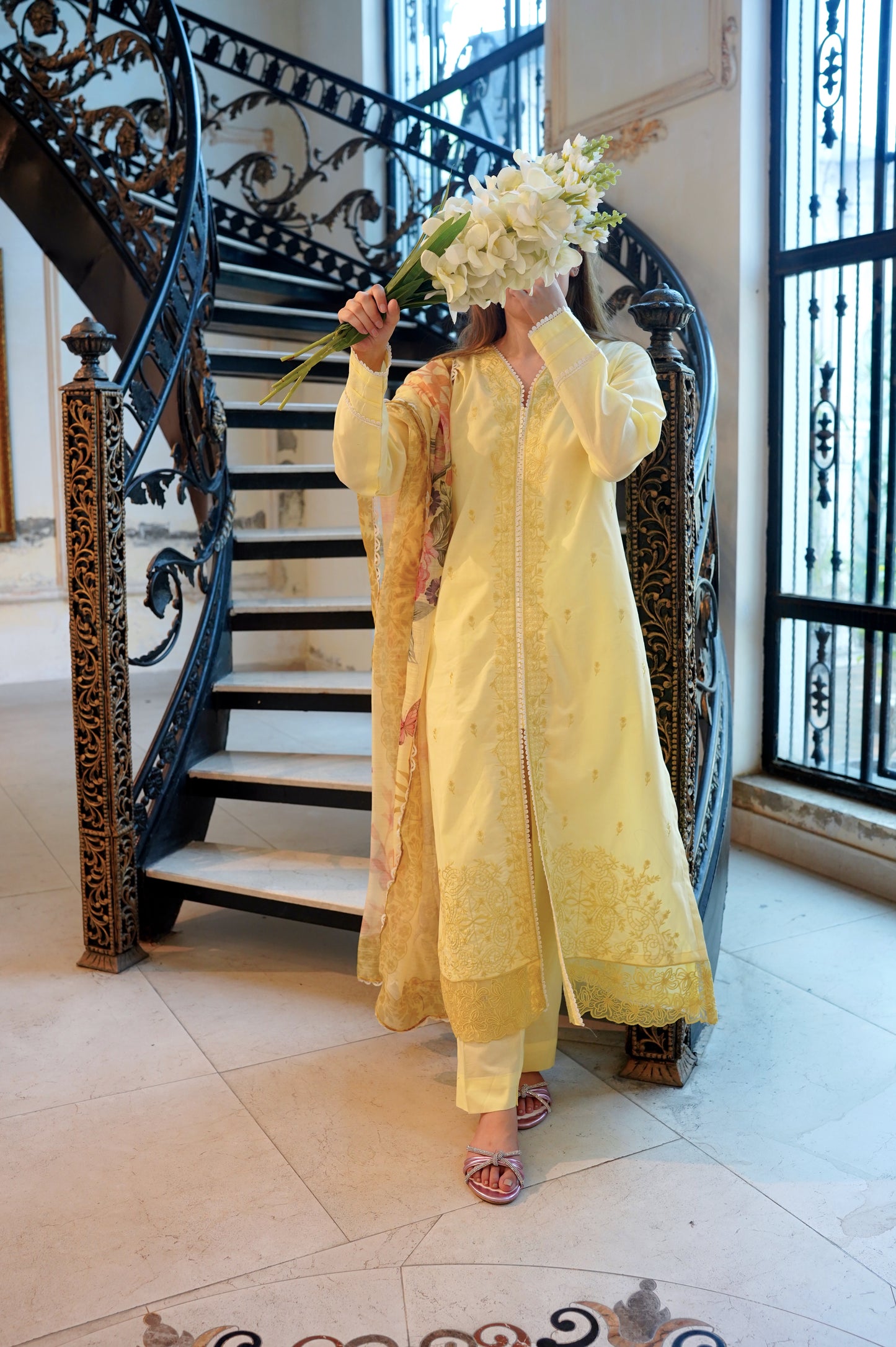 BUTTER YELLOW LUXURY PRINTED EMBROIDERED LAWN SET