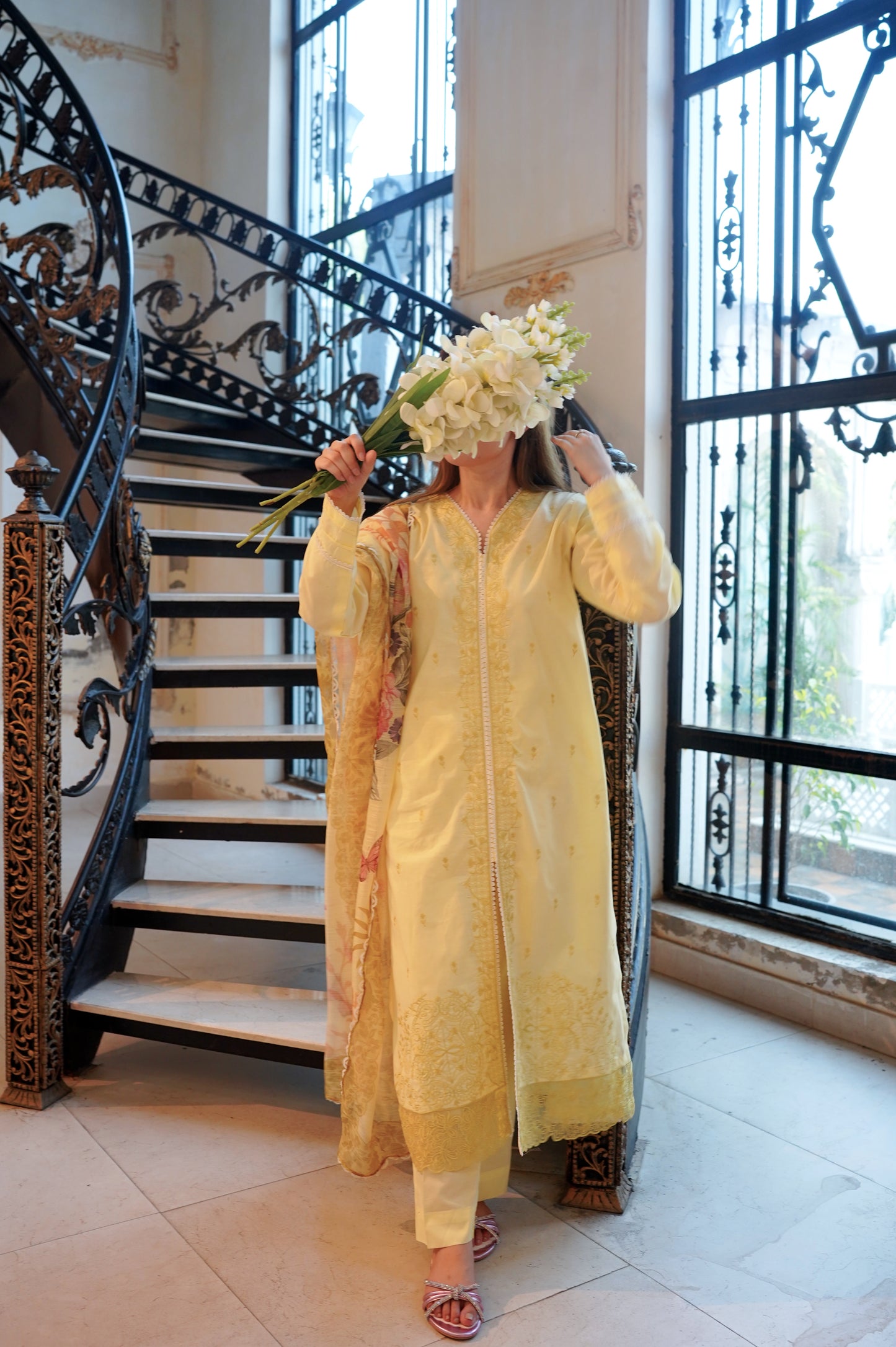 BUTTER YELLOW LUXURY PRINTED EMBROIDERED LAWN SET
