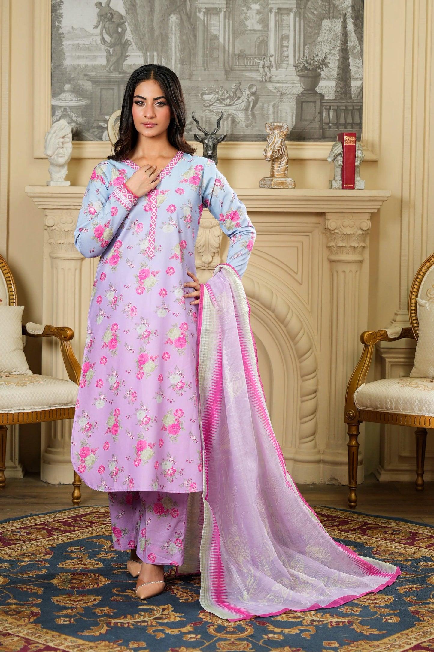 Blue & Indigo Tailored 3 Piece Pure Lawn