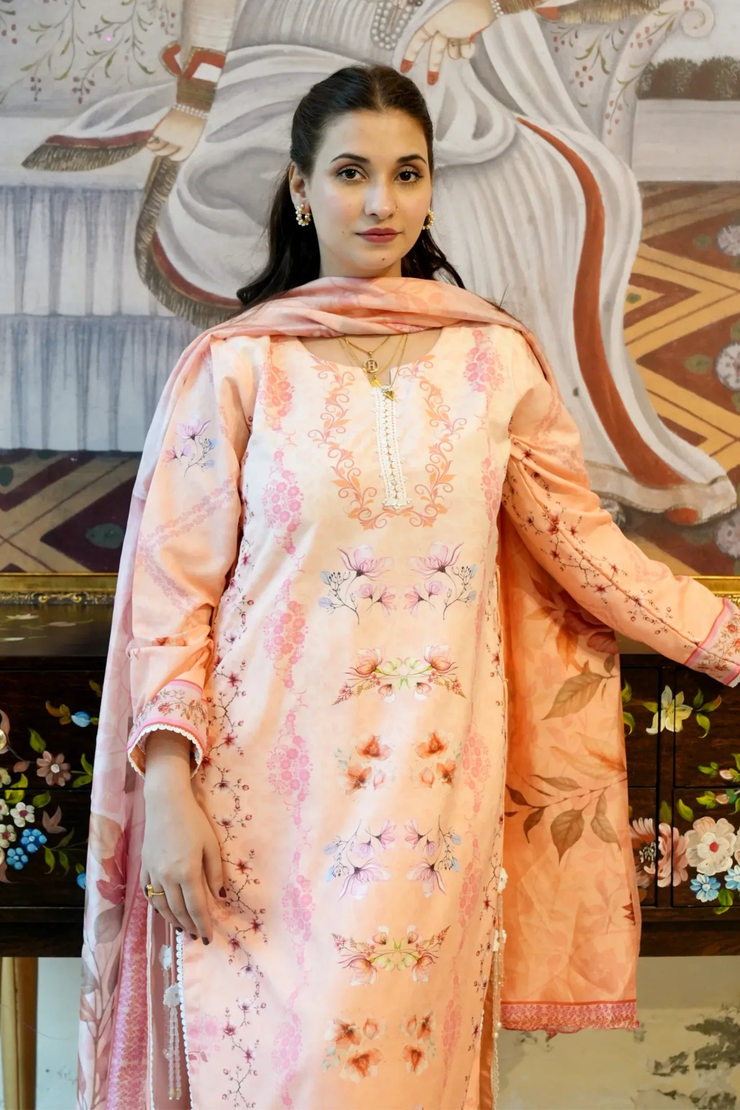 Tailored 2 Piece Peach Swiss Lawn