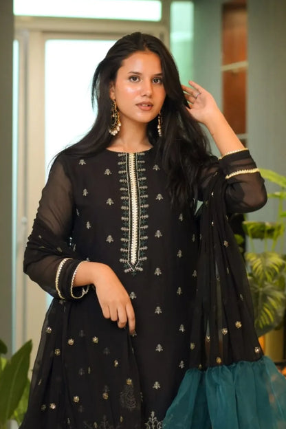 Tailored 3 Piece Embroidered Chiffon