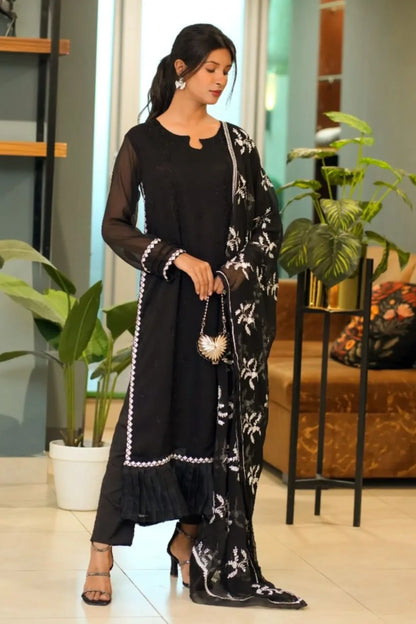 Tailored 3 Piece Embroidered Chiffon - Lila