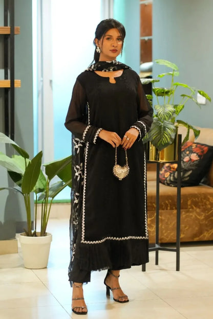 Tailored 3 Piece Embroidered Chiffon - Lila