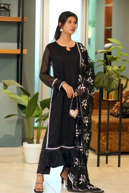 Tailored 3 Piece Embroidered Chiffon - Lila