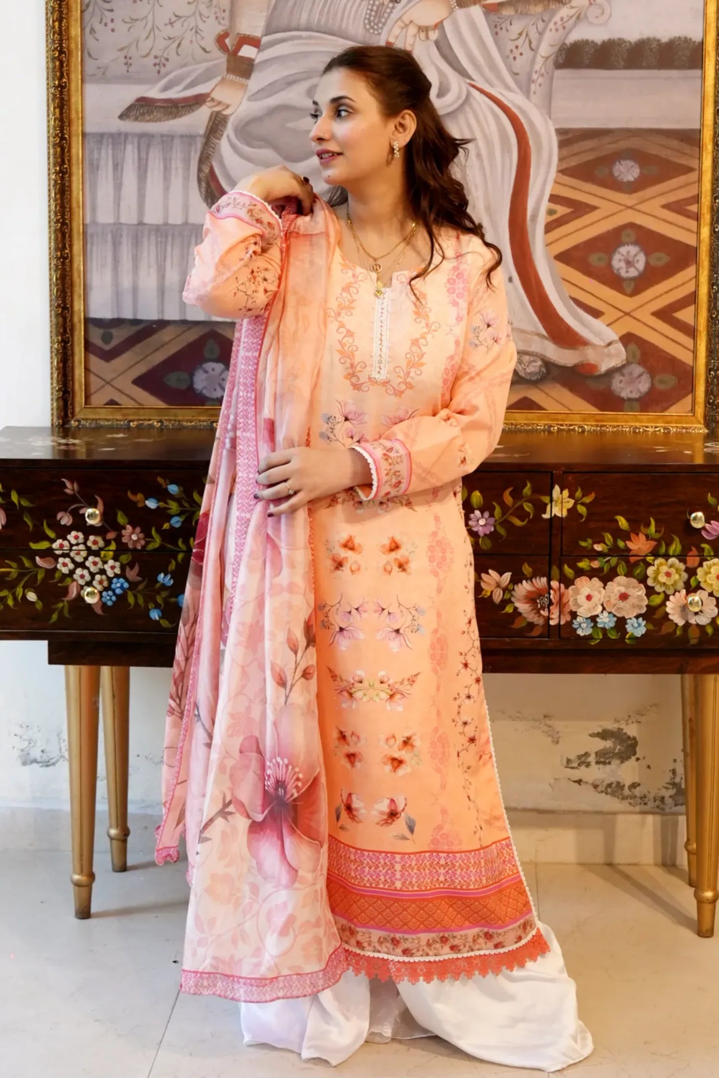 Tailored 2 Piece Peach Swiss Lawn