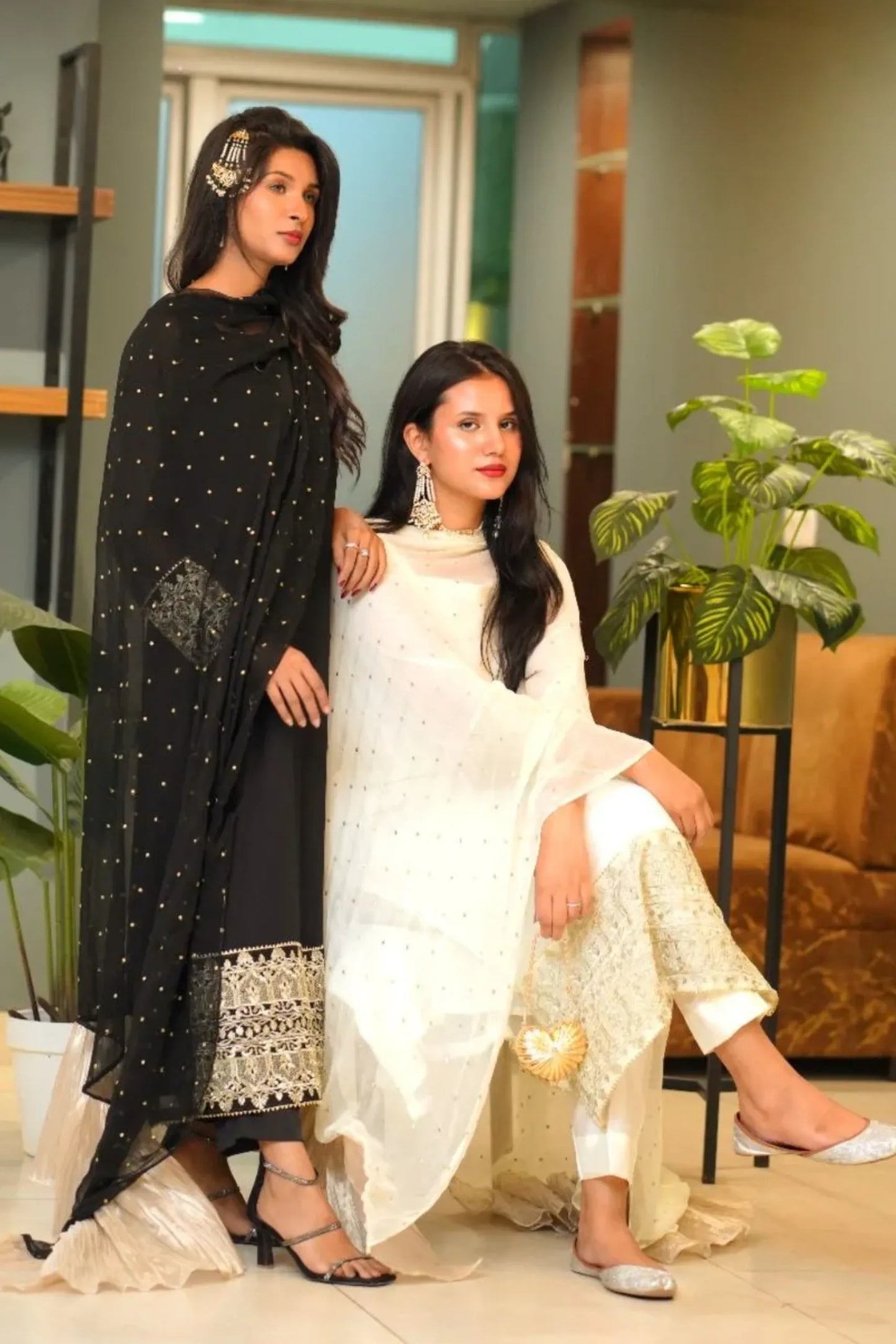 Tailored 3 Piece Embroidered Black Chiffon - Thalia