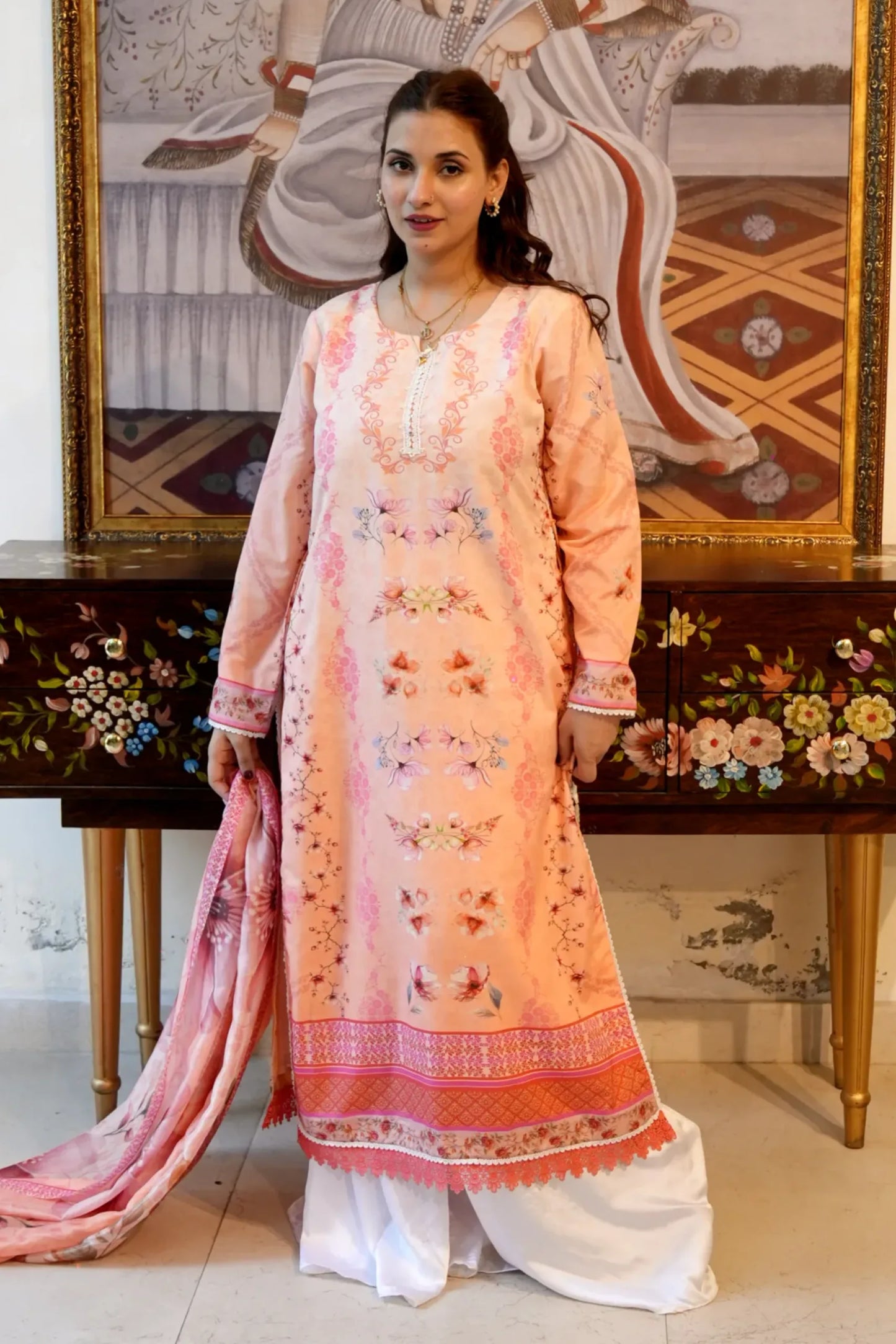 Tailored 2 Piece Peach Swiss Lawn
