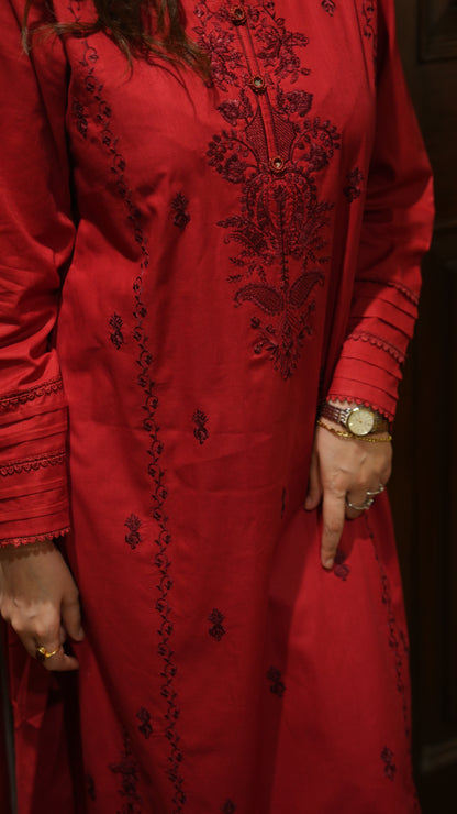 RedTailored 3 Piece Embroidered Pure cotton Lawn