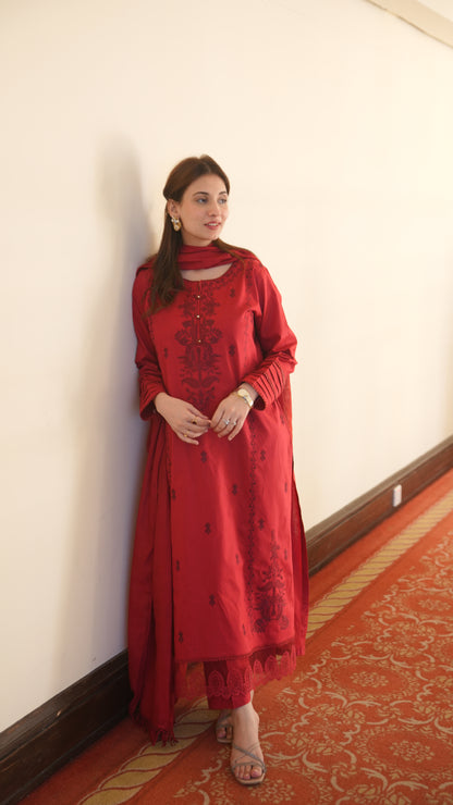 RedTailored 3 Piece Embroidered Pure cotton Lawn