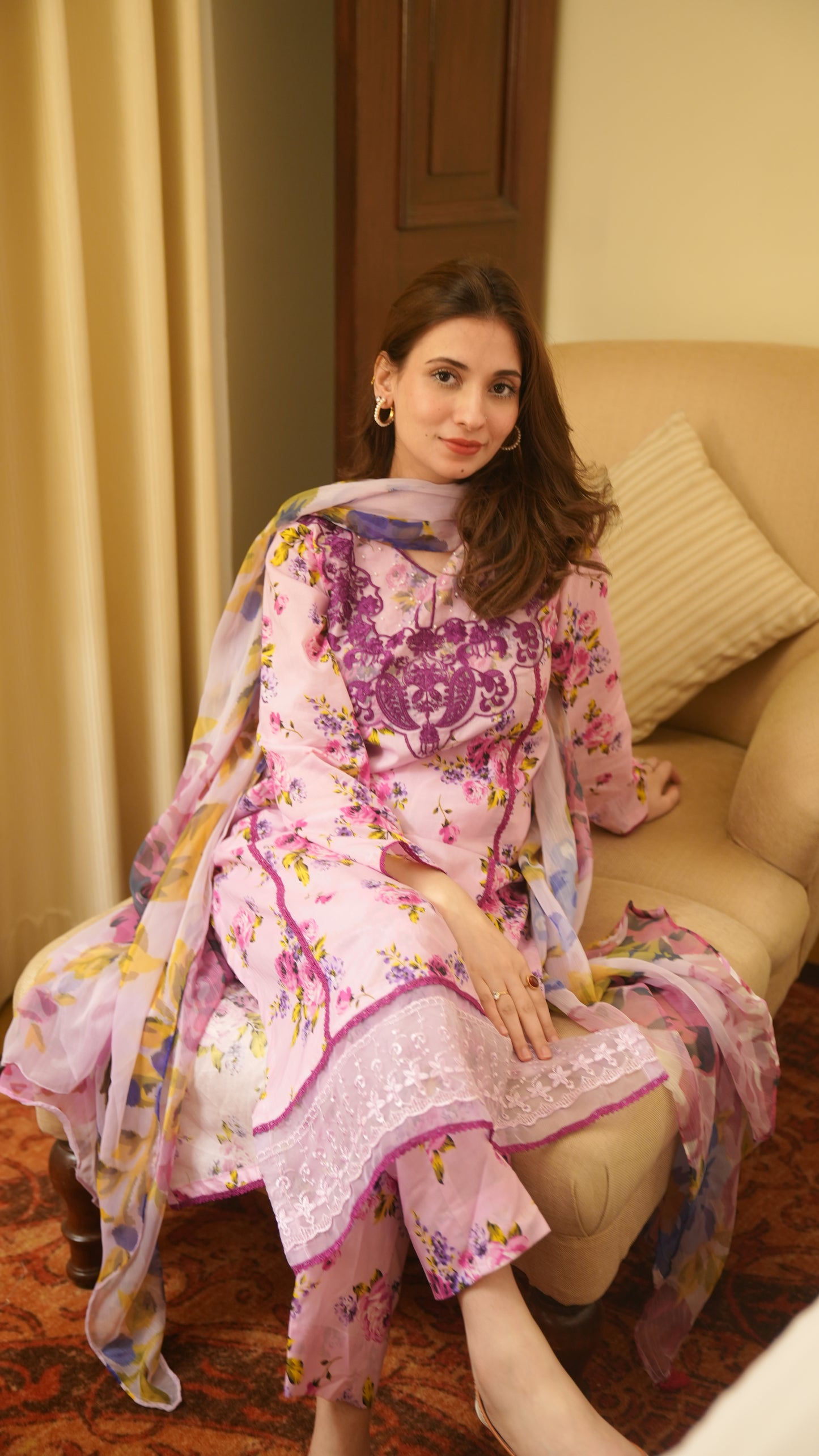 Lilac Tailored 3 Piece Embroidered Pure Lawn
