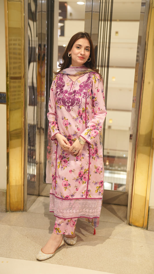 Lilac Tailored 3 Piece Embroidered Pure Lawn
