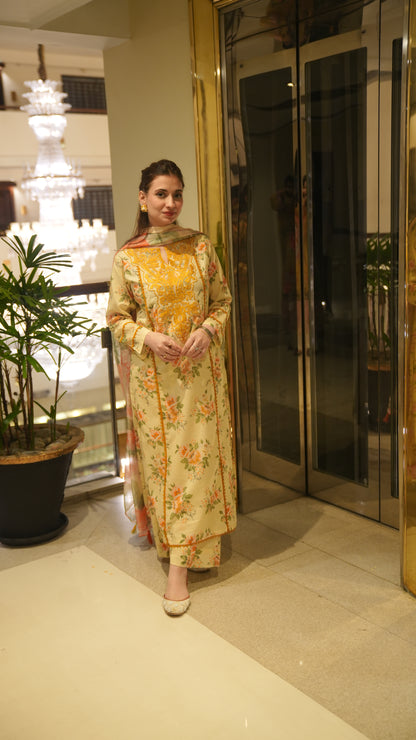 Lemon Tailored 3 Piece Embroidered Pure Lawn