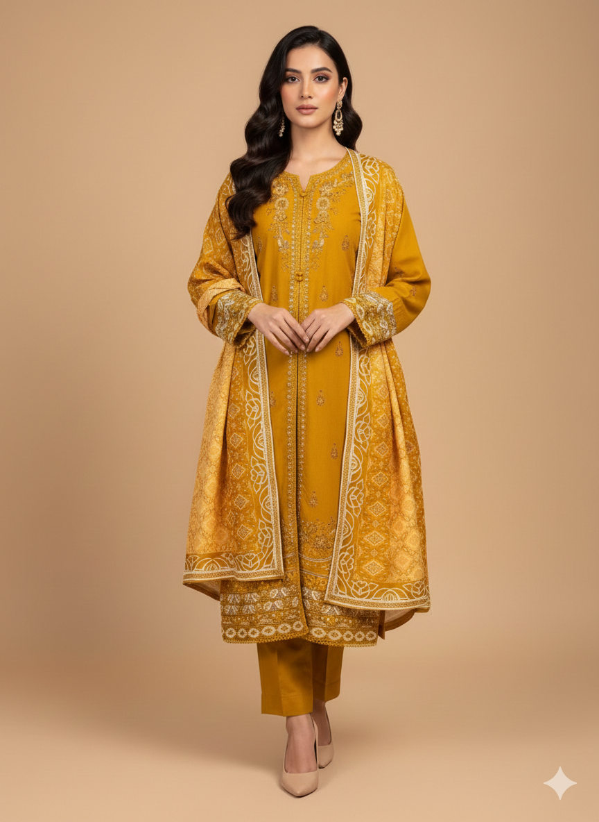 Mustard 3 pc Dress