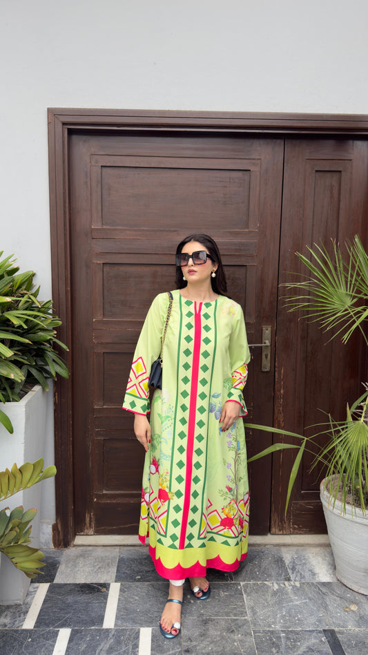 GREEN FLORAL Poly Lawn Flared Shirt
