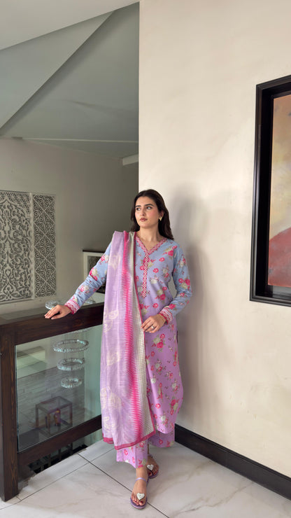 Blue & Indigo Tailored 3 Piece  Pure Lawn