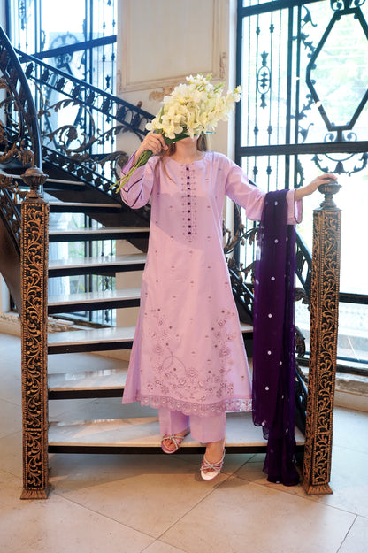 LILAC LUXURY PRINTED EMBROIDERED LAWN SET