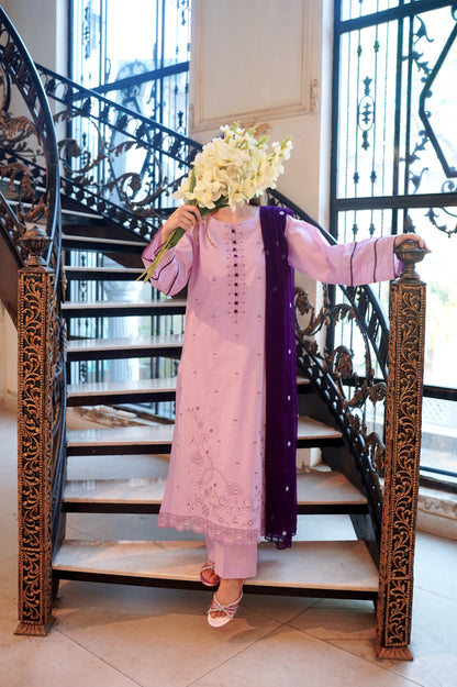 LILAC LUXURY PRINTED EMBROIDERED LAWN SET
