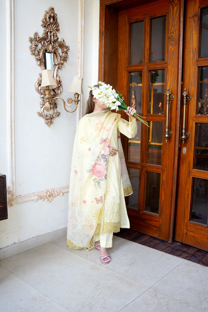 BUTTER YELLOW LUXURY PRINTED EMBROIDERED LAWN SET