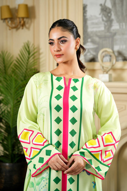 GREEN FLORAL Poly Lawn Flared Shirt