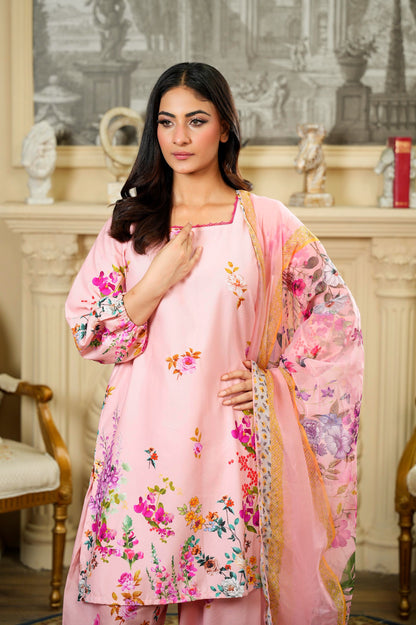 Farshi Shalwar Pink Floral Tailored 3 Piece Pure Lawn
