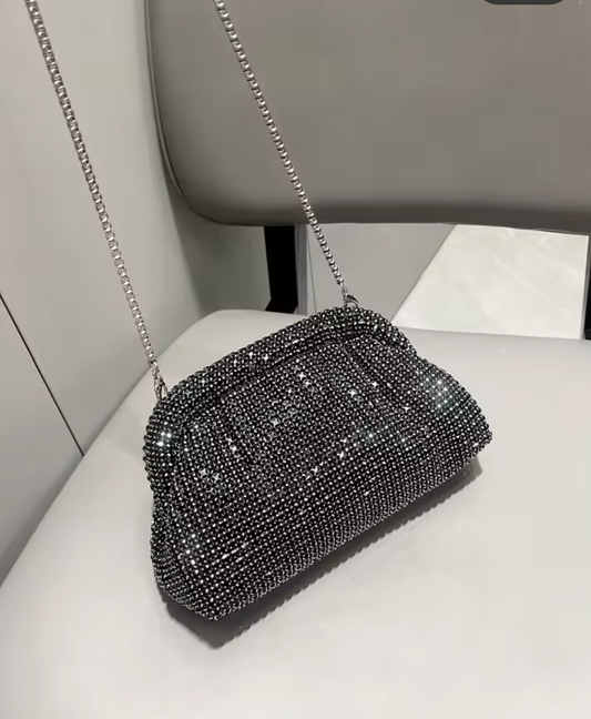 BLACK Rhinestones Clutch Bag