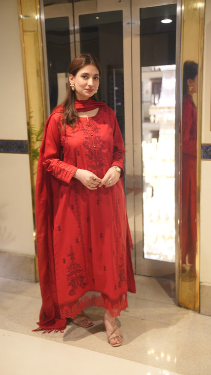 RedTailored 3 Piece Embroidered Pure cotton Lawn