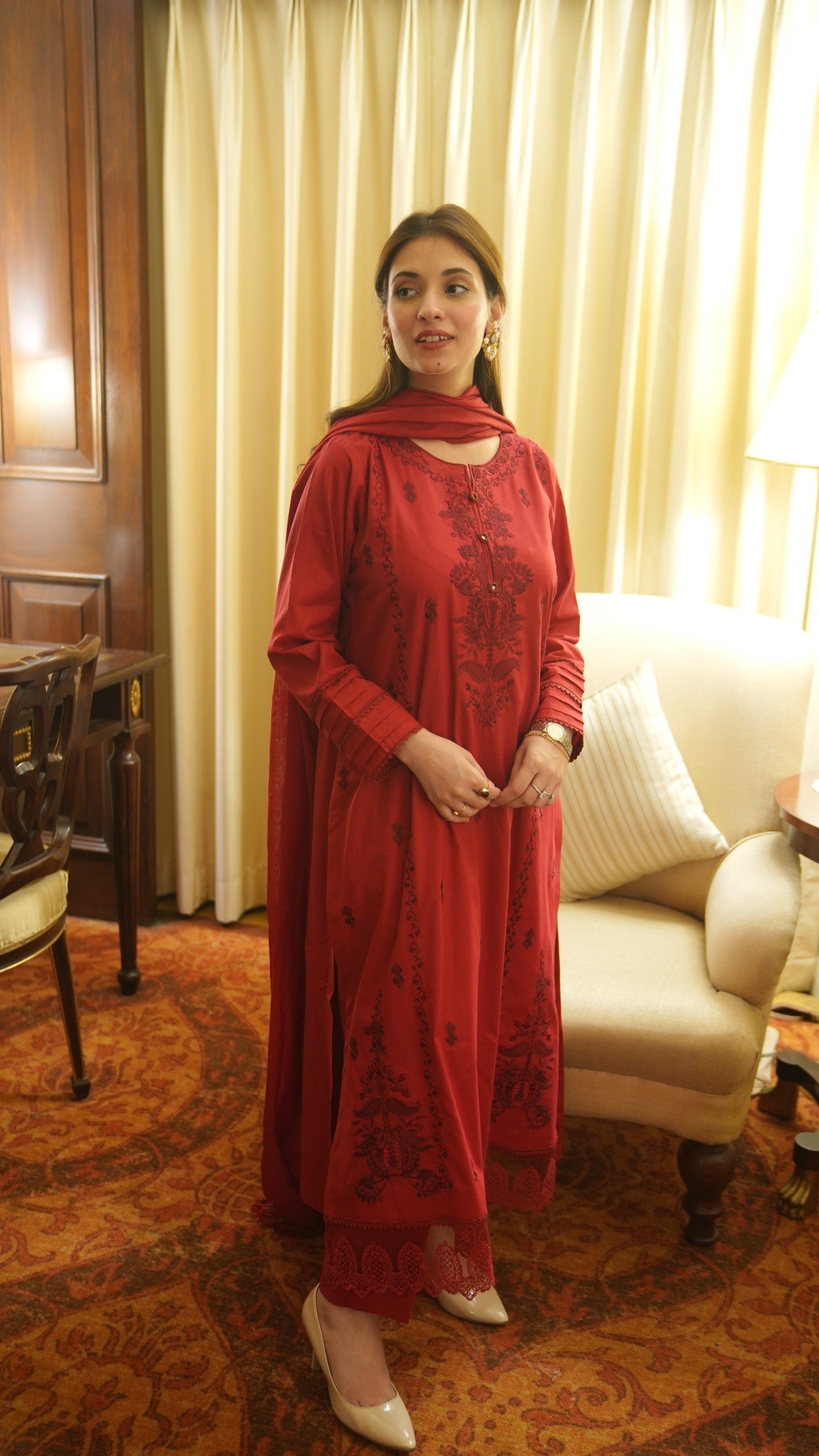 RedTailored 3 Piece Embroidered Pure cotton Lawn