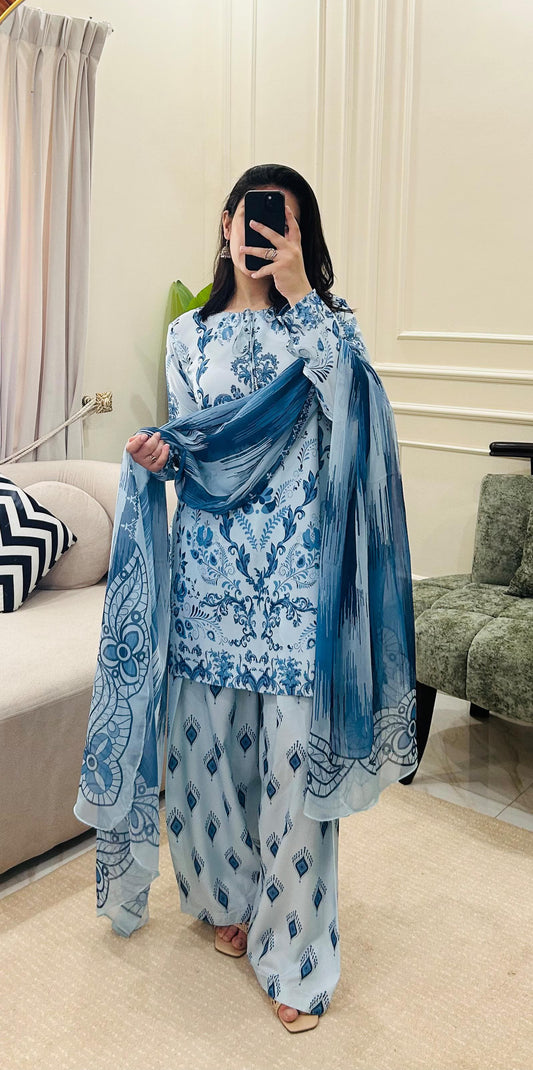 Sky Blue Farshi 3pc Ready To Wear
